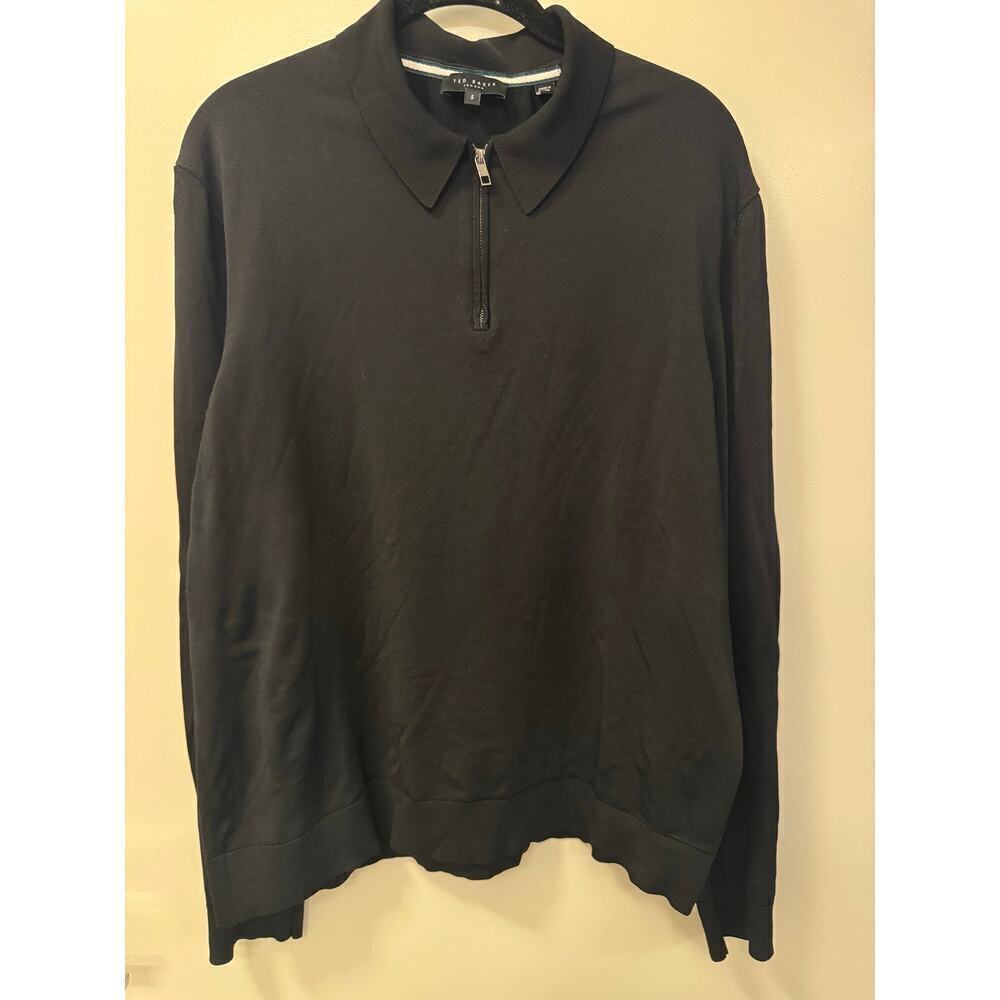 Ted Baker London Men's Size 5/Large Knit Long Sleeve Black 1/4 Zip Polo Top